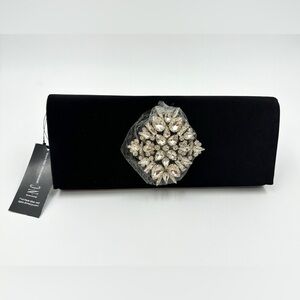 INC International Concepts Black Satin Rhinestone Clutch